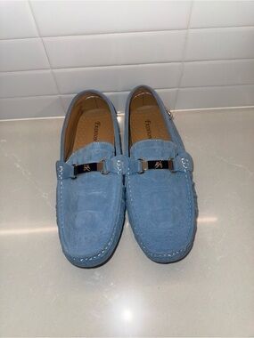 iFashionBox Light Blue Suede Bit Loafers for Men